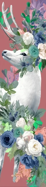 Free printable Christmas bookmarks of a floral reindeer on a pink background